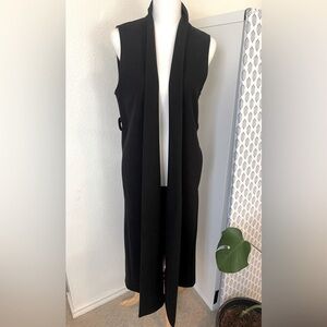 Amy Open Front Long Sleeveless Duster Coat | Wool Blend | Black | Small